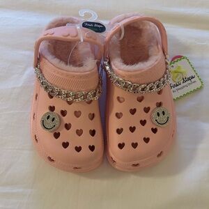 First Steps Pink Heart-Detail Kids Clog with Faux-Fur Lining